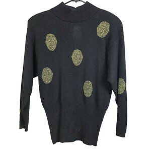 VTG 90s Janet Maffei Womens Sweater Sz 8 Black Gold Circles Mock Neck Whimsygoth